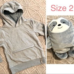 New Cubcoats cozy blue hoodie + sloth plush animal (2T)